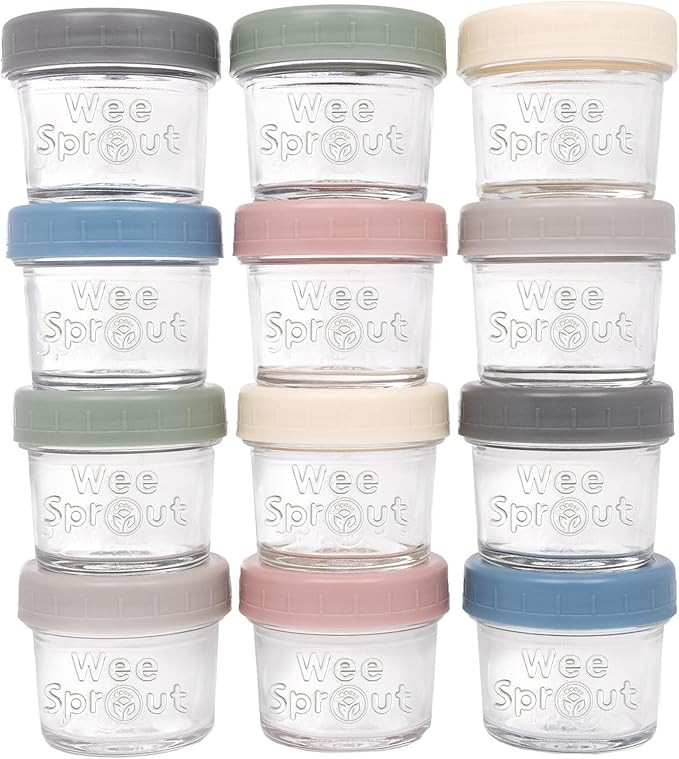 WeeSprout Glass Baby Food Storage Jars w/Lids (4 oz, 12 Pack Set) Snack, Puree, Reusable Small Co... | Amazon (US)