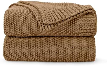 CozeCube Caramel Brown Throw Blanket for Couch, Soft Cozy Cable Knit Throw for Bed Sofa Living Ro... | Amazon (US)