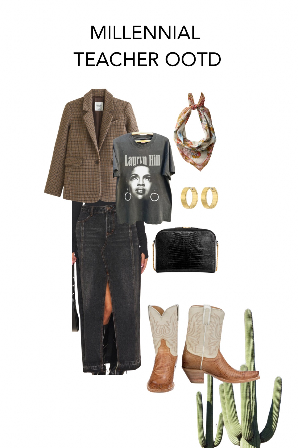 Casual teacher outfit 
Weekend look
Maxi denim skirt
Cowgirl boots
Bandana style 
Band tee

#LTKworkwear #LTKfindsunder50 #LTKstyletip