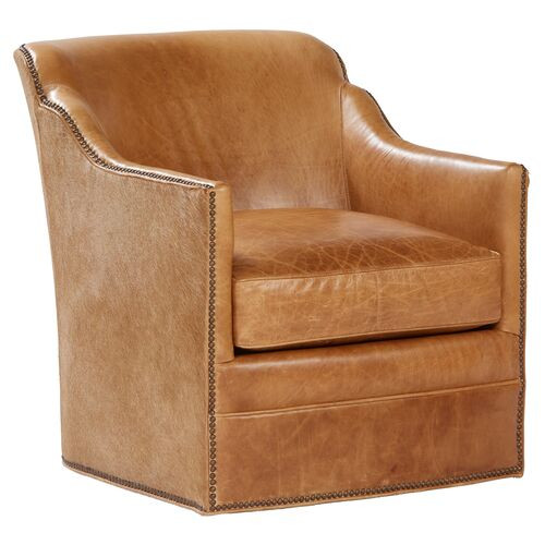 Hughes Swivel Chair, Camel Leather/Hide | One Kings Lane