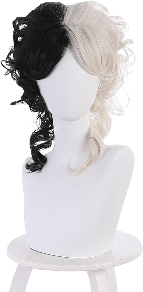 Zuoou Cruella deVil Cosplay Costume Wig Black and White witch Party look Synthetic Hair Heat Resi... | Amazon (US)