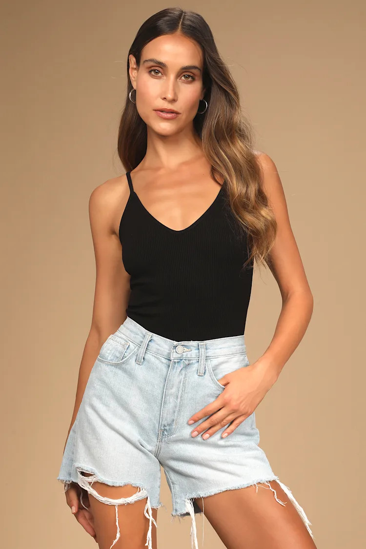 Bring Your A-Game Light Wash High-Rise Distressed Shorts | Lulus (US)