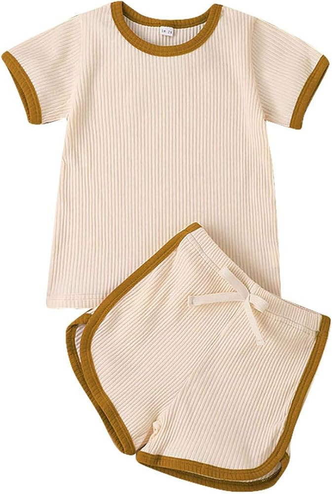 Unisex Toddler Baby Boy Girl Summer Clothes Short Sleeve T-Shirt Tops+Short Pants Ribbed Two Piec... | Amazon (US)