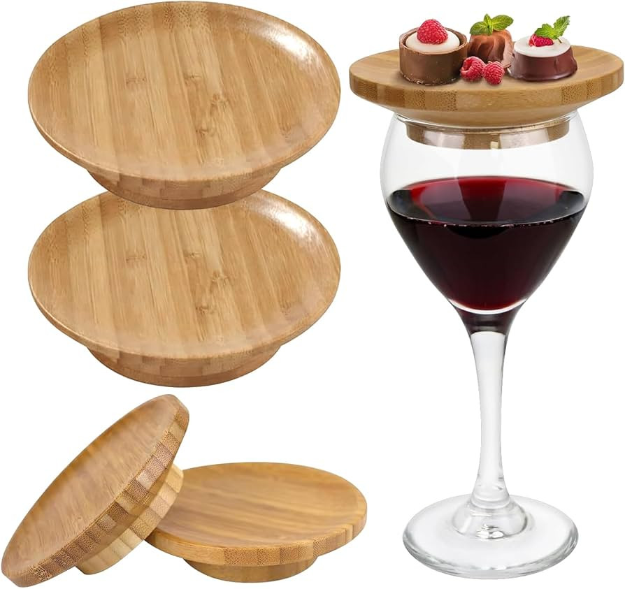 4PCS Wine Glass Charcuterie Topper, Bamboo Wine Glass Topper Coasters Plate, Wine Glass Charcuter... | Amazon (US)