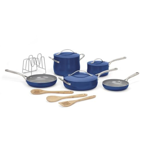 Cuisinart Ceramic Cookware Set, Nonstick 12-Piece Pots and Pans Set for Even Heat Cooking, Dishwasher Safe, Stainless Steel Handles & Easy Cleanup, Sapphire, 34C-12SP | Amazon (US)