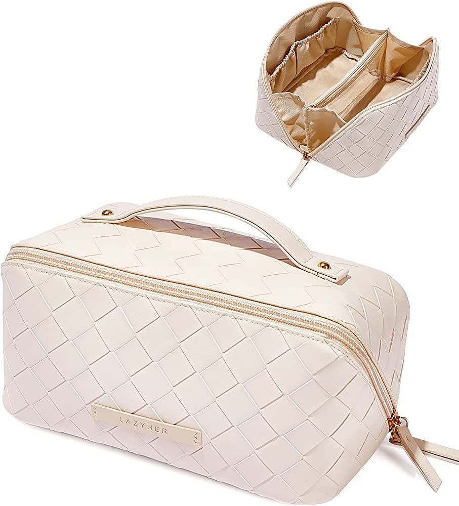 EACHY Travel Makeup Bag,Large Capacity Cosmetic Bags for Women,Waterproof Portable Pouch Open Fla... | Amazon (US)