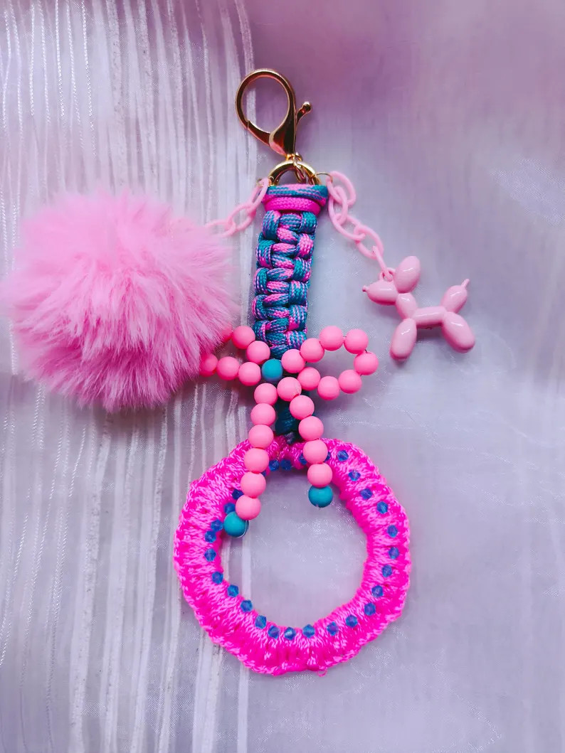 Bag Charm With Large Pompom and Balloon Dog – Handmade Beaded Bow Charm - Etsy | Etsy (US)