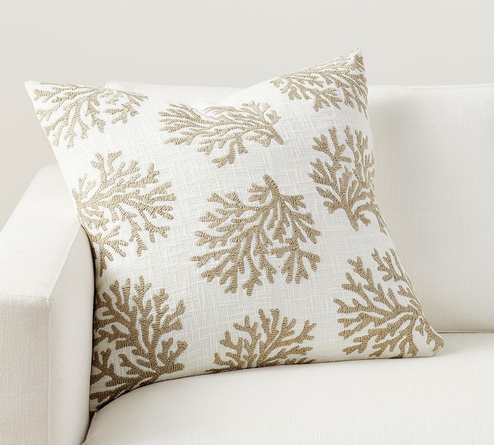 Coral Embroidered Pillow Cover | Pottery Barn (US)