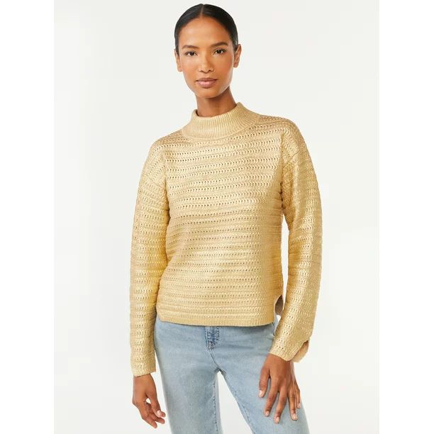 Scoop Women's Metallic Turtleneck Sweater - Walmart.com | Walmart (US)