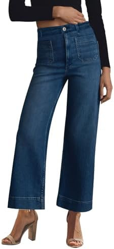 KUNMI Women's Wide Leg High Waisted Stretchy Straight Leg Jeans Baggy Loose Trendy Ankle Denim Pa... | Amazon (US)