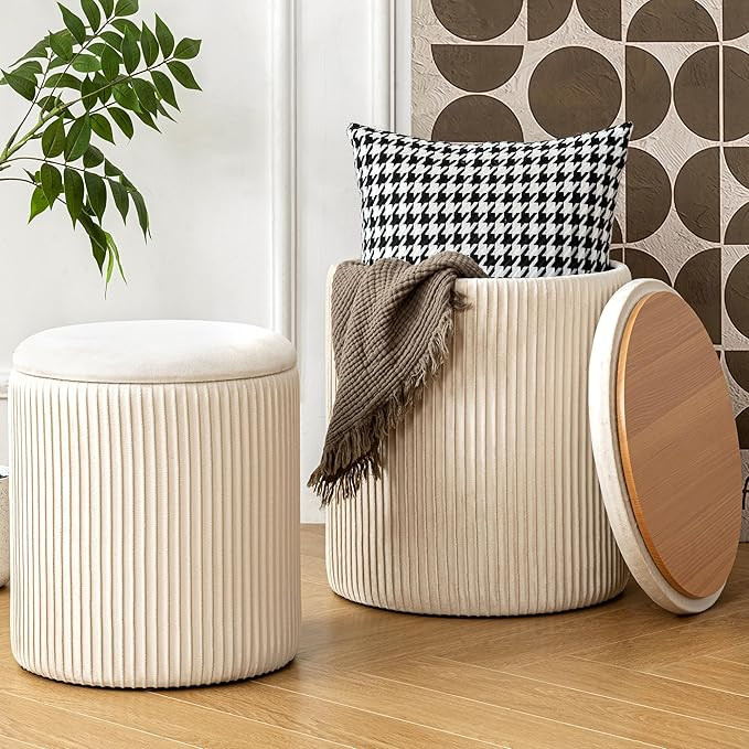 Ottoman with Storage, Velvet Round Storage Ottoman Set of 2, Upholstered Sponge Vanity Stool Supp... | Amazon (US)