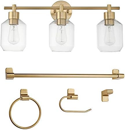Globe Electric 51638 3-Light Vanity All-in-One Bathroom Set, 5 Piece Brass | Amazon (US)