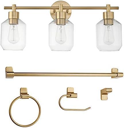 Globe Electric 51638 3-Light Vanity All-in-One Bathroom Set, 5 Piece Gold Finish | Amazon (US)