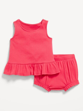 Sleeveless Ribbed Ruffle-Trim Top and Shorts Set for Baby | Old Navy (US)
