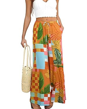 Women's Casual Pants Summer Soft Wide Leg Dress Oversized Pants with Pockets Ladies Trousers | Amazon (US)