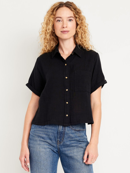Crinkle Gauze Loose Button-Down Shirt | Old Navy (US)
