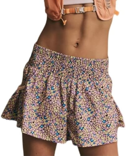 UAURORAO Women Flowy Athletic Shorts High Waisted Boho Floral Ruffle Running Workout Shorts Smock... | Amazon (US)