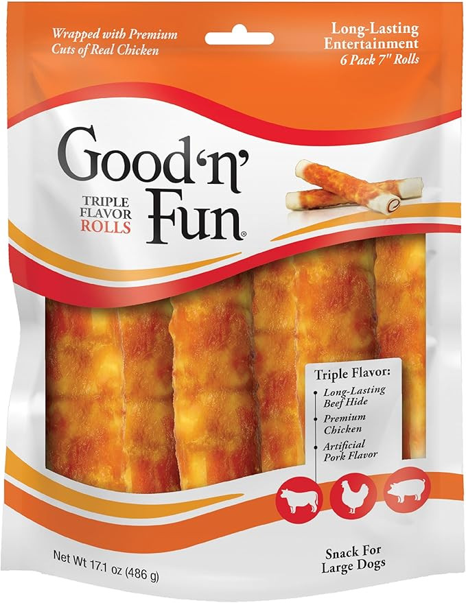 Good ‘n’ Fun Triple Flavor Rolls for Large Dogs, Treat Your Dog to Long-Lasting Chews Made wi... | Amazon (US)