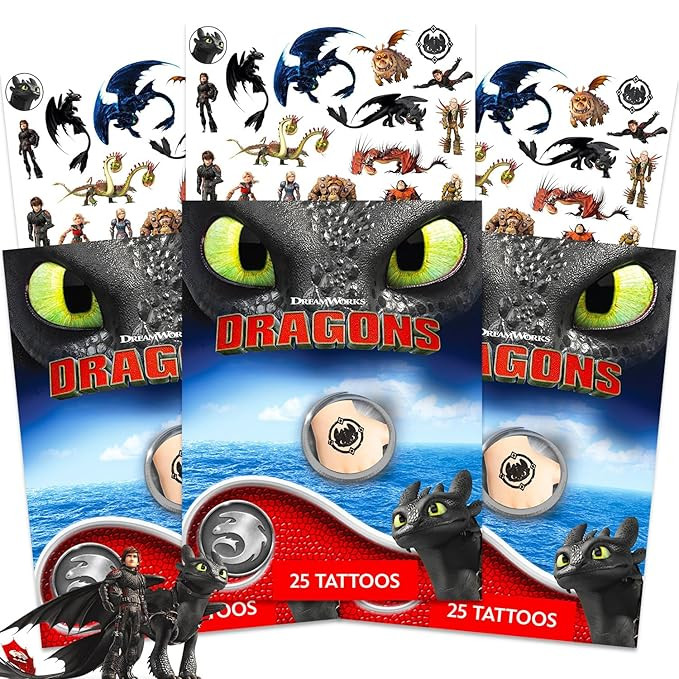 How to Train Your Dragon Tattoo Set - 75 "HTTYD" Tattoos for Party Favors, Goodie Bags and More |... | Amazon (US)