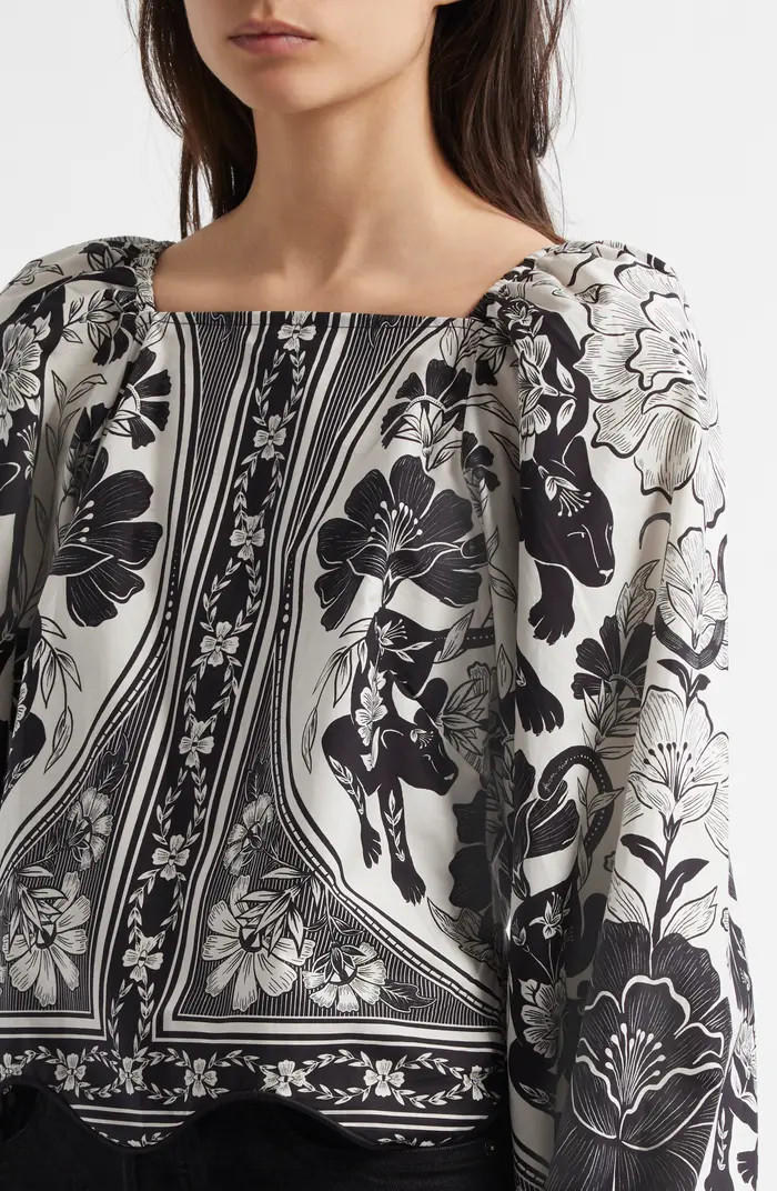 Placed Floral Print Long Sleeve Cotton Top | Nordstrom