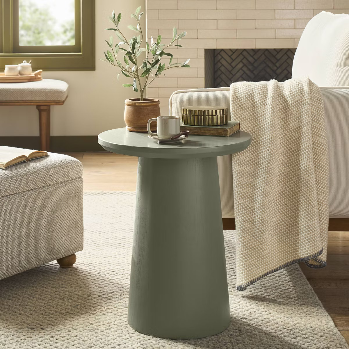 Wooden Round Pedestal Accent Side Table - Sage Green - Hearth & Hand™ with Magnolia | Target