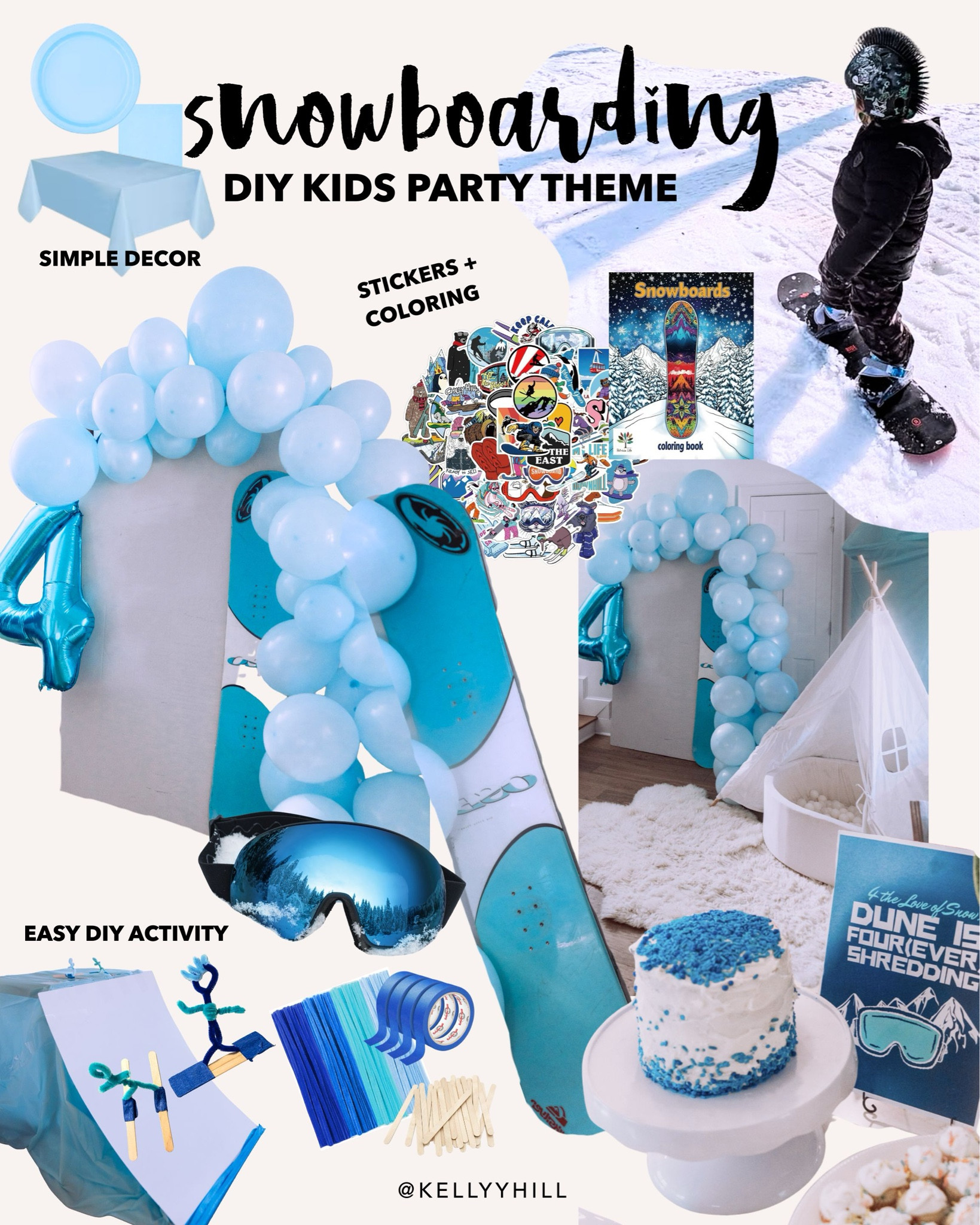 Dunes 4th birthday party - snowboarding theme! Full post on the blog kellyyhill.com with how I set up everything so fast (using ai lol!) 

#LTKmomlife