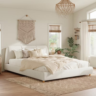 King Size Upholstered Bed Frame with Linen Fabric and Solid Wood Legs for Bedroom or Apartment | Target