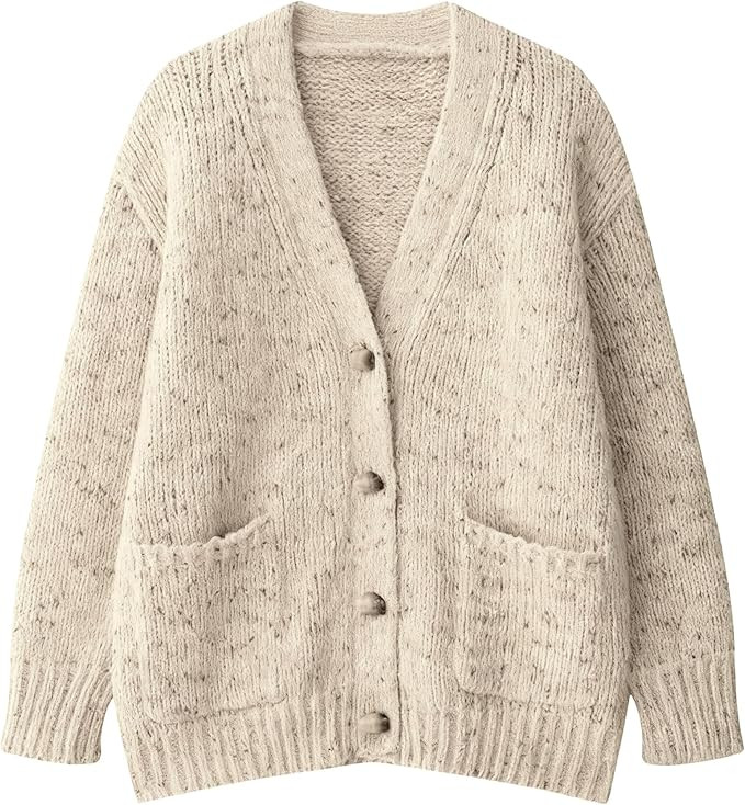 Xunger Women's Oversized Retro Polka Dot Knit Cardigan Soft Loose-Fit Long Sleeve Open Front Coat... | Amazon (US)