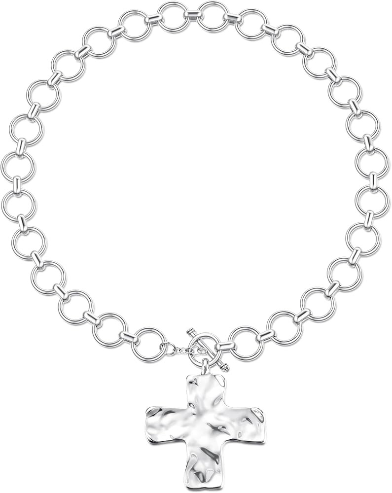 TEN MIRO 18k Chunky Gold Necklace for Women Sweatproof, Non Tarnish Chunky Cross Necklaces Thick ... | Amazon (US)
