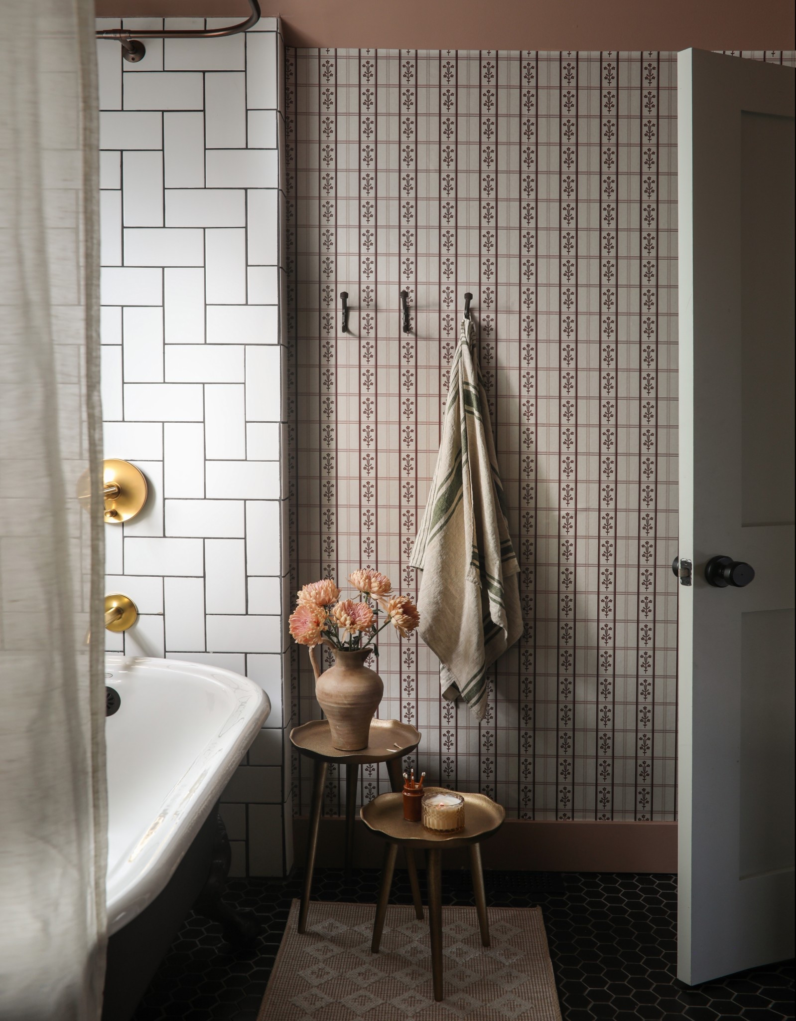 Sharing all the shopping details for the upstairs bathroom in my Sage Home, including my new Flora Plaid wallpaper. I am loving these brass outdoor planter stands as side tables by the tub!

#LTKHome #LTKStyleTip