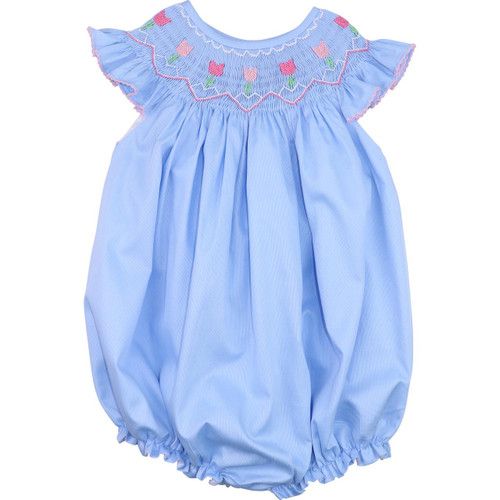 Blue Pique Smocked Tulip Bubble | Cecil and Lou