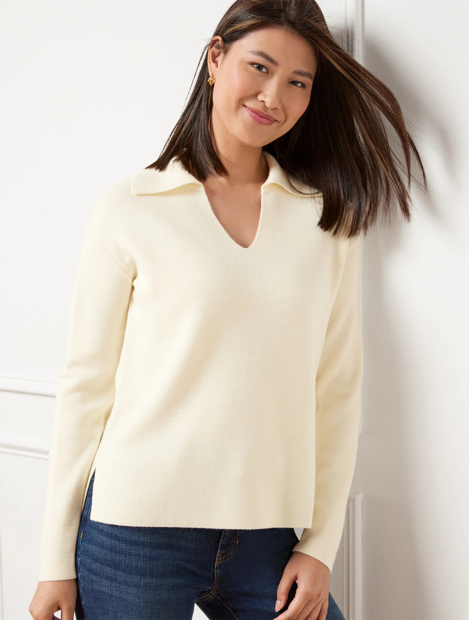 Milano Stitch Johnny Collar Sweater | Talbots
