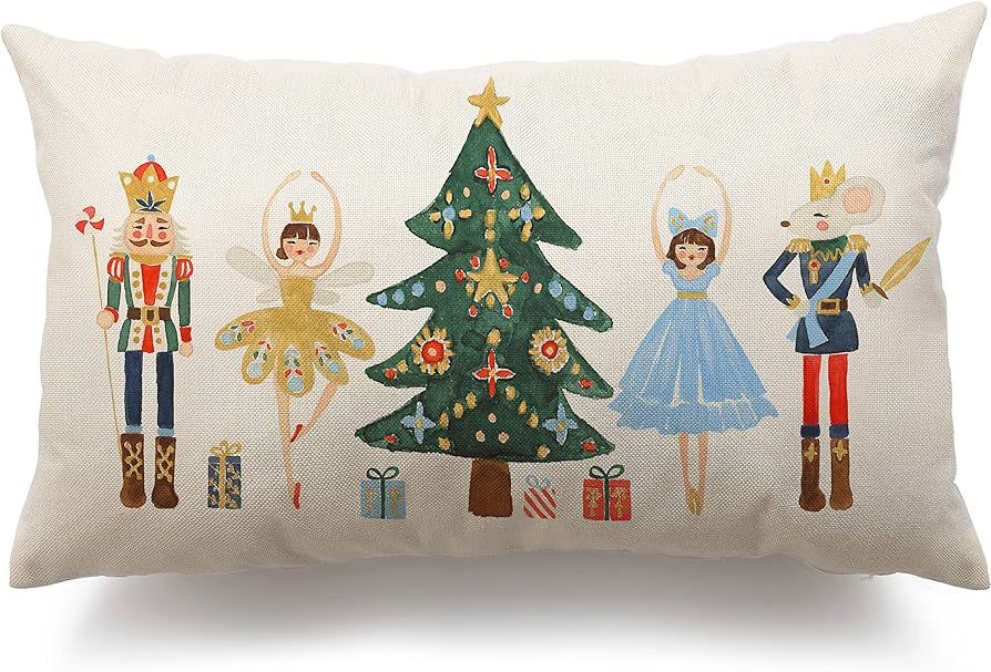 Merry Christmas Throw Pillow Cover 12x20 Inch Nutcracker Christmas Decor Winter Holiday Party Cus... | Amazon (US)