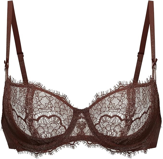 DOBREVA Women's Balconette Sexy Unlined Bra Lace Push Up Plus Size Bras See Through Underwire | Amazon (US)