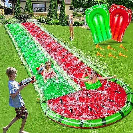 [ 3 Sided Safe Fence ] Watermelon Lawn Water Slides with 2 Bodyboards for Kids Adults, Heavy Duty... | Amazon (US)