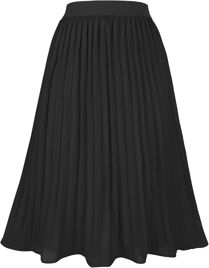 Womens High Waist Pleated Skirt Chiffon Midi Skirts for Women Swing Maxi A Line Skirt Elastic Fla... | Amazon (US)
