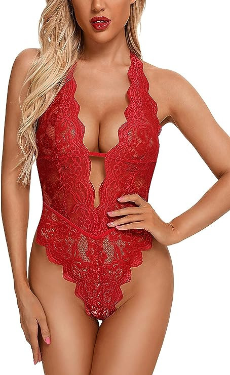 Aranmei Sexy Lingerie for Women Hollow Out Floral Lace Bodysuit One Piece Lingerie Deep V Teddy B... | Amazon (US)