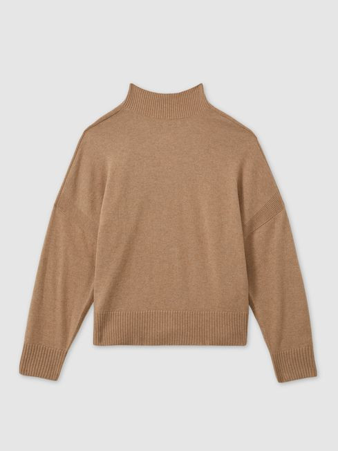 Wool Blend Funnel Neck Jumper in Camel | Reiss US