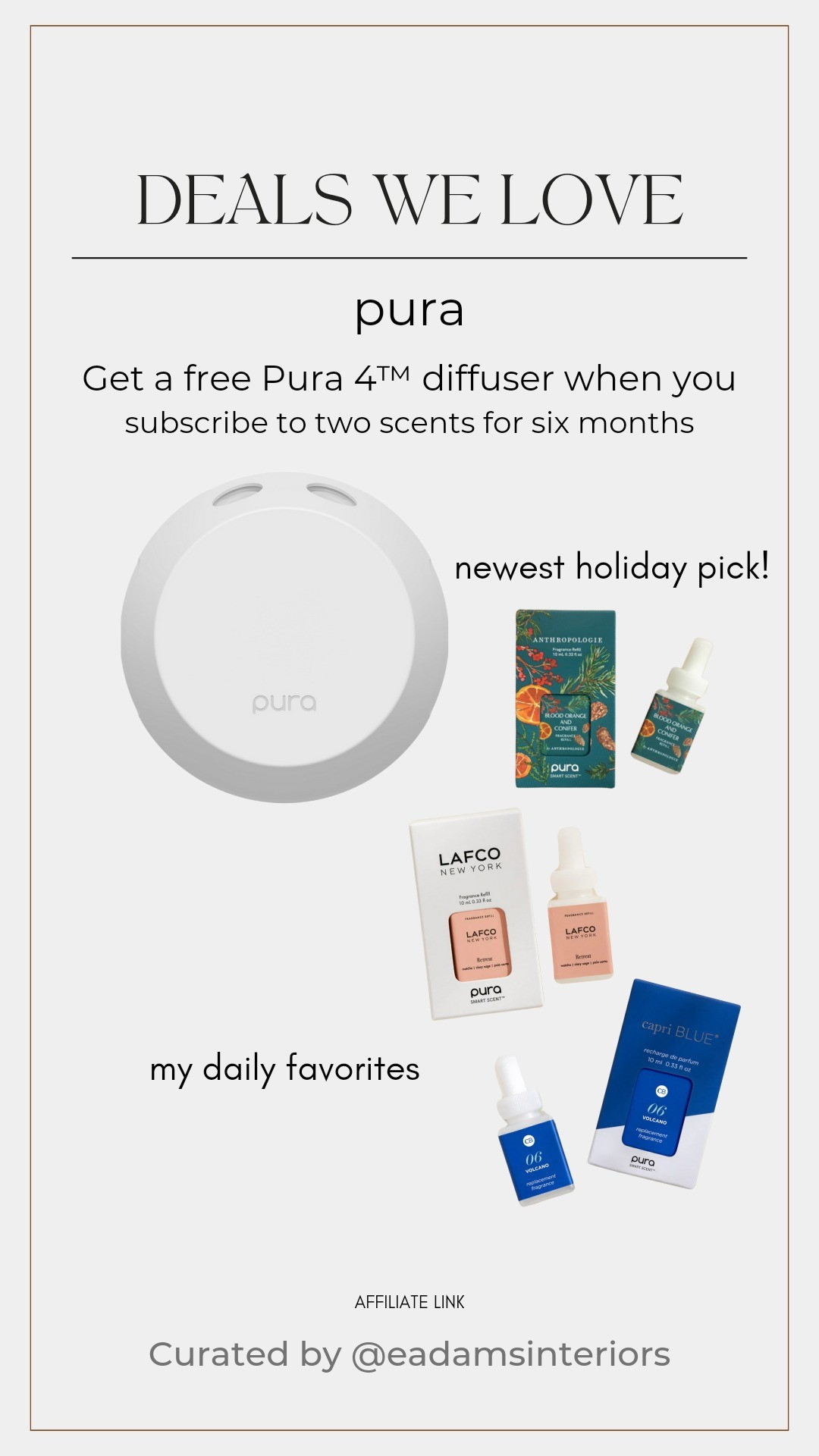 My home has never felt more cozy and ready for Christmas. Shop this holiday sale and get a Pura 4 for FREE when you get your first 2 scents. That's $50 off!!!

#LTKHoliday #LTKGiftGuide #LTKSaleAlert