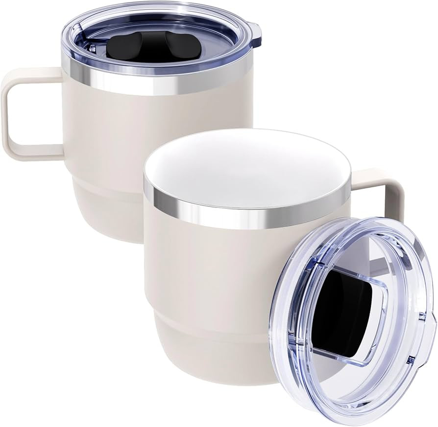 8 oz Small Coffee Mug with Magnetic Sliding Lid & Handle, Ceramic-Lined 18/8 Stainless Steel, Dou... | Amazon (US)