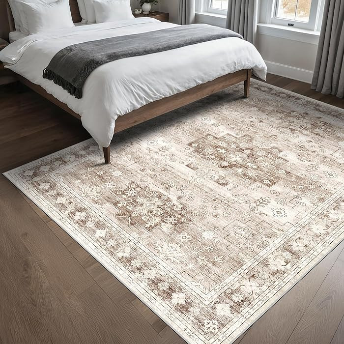 Washable Neutral Farmhouse Bedroom Rug, 5x7 Area Rugs for Living Room, Nursery Room, Boho Vintage... | Amazon (US)