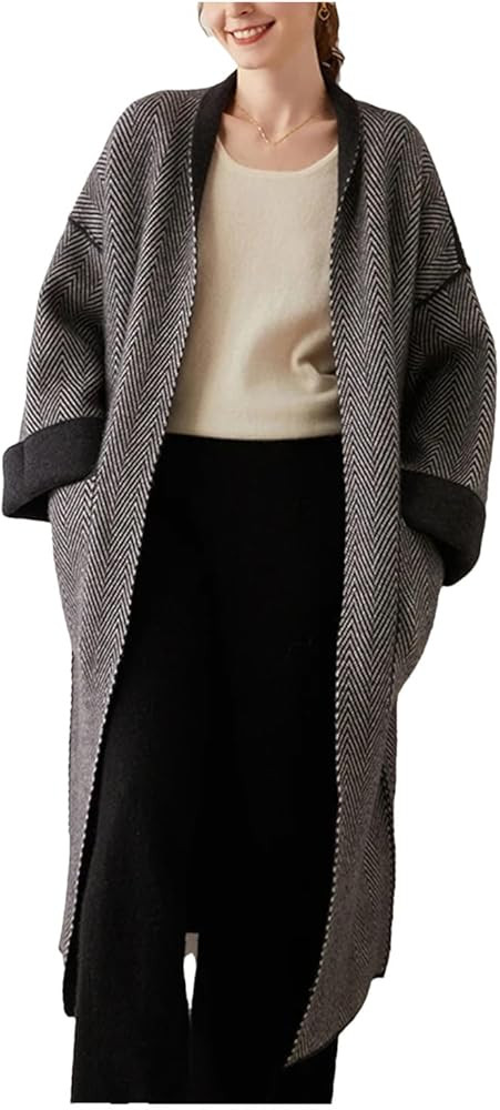 Women Cashmere Sweater Overcoat Herringbone Long Cardigan Winter Double Side Sweater | Amazon (US)