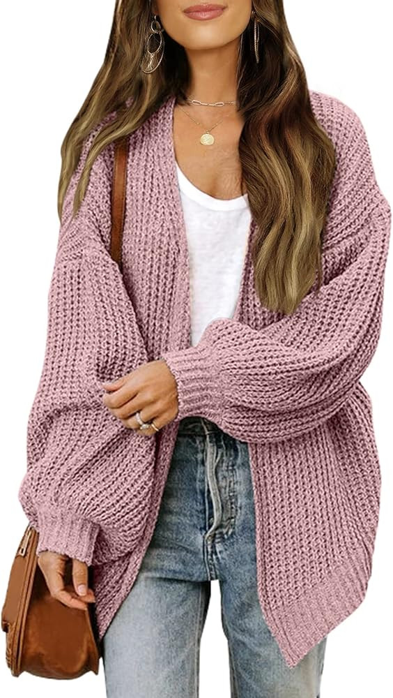 MEROKEETY Women's 2024 Fall Open Front Long Lantern Sleeve Cardigan Oversized Chunky Outwear with... | Amazon (US)