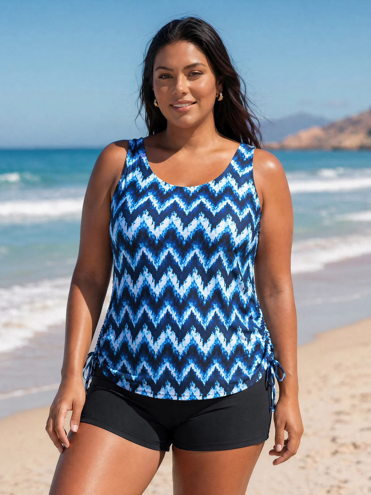 Tie-Dye Effect Scoop Neckline Swim Top | Bloomchic