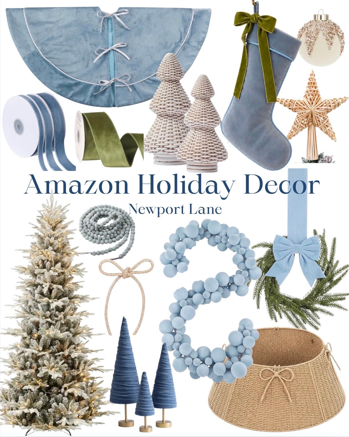 Christmas decor in blue and green and I am completely obsessed 🎄 This Amazon roundup is so beautiful. The color palette is fresh, unexpected, and so perfectly coastal for the holidays. If you love a non traditional Christmas color scheme this one is going to stop you in your tracks.