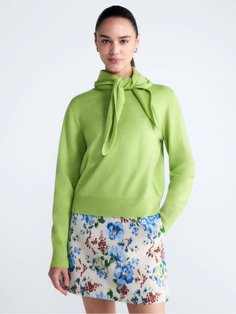 Free Assembly Women's and Women's Plus Cropped Crewneck Sweater with Scarf, Lightweight, Sizes XS... | Walmart (US)