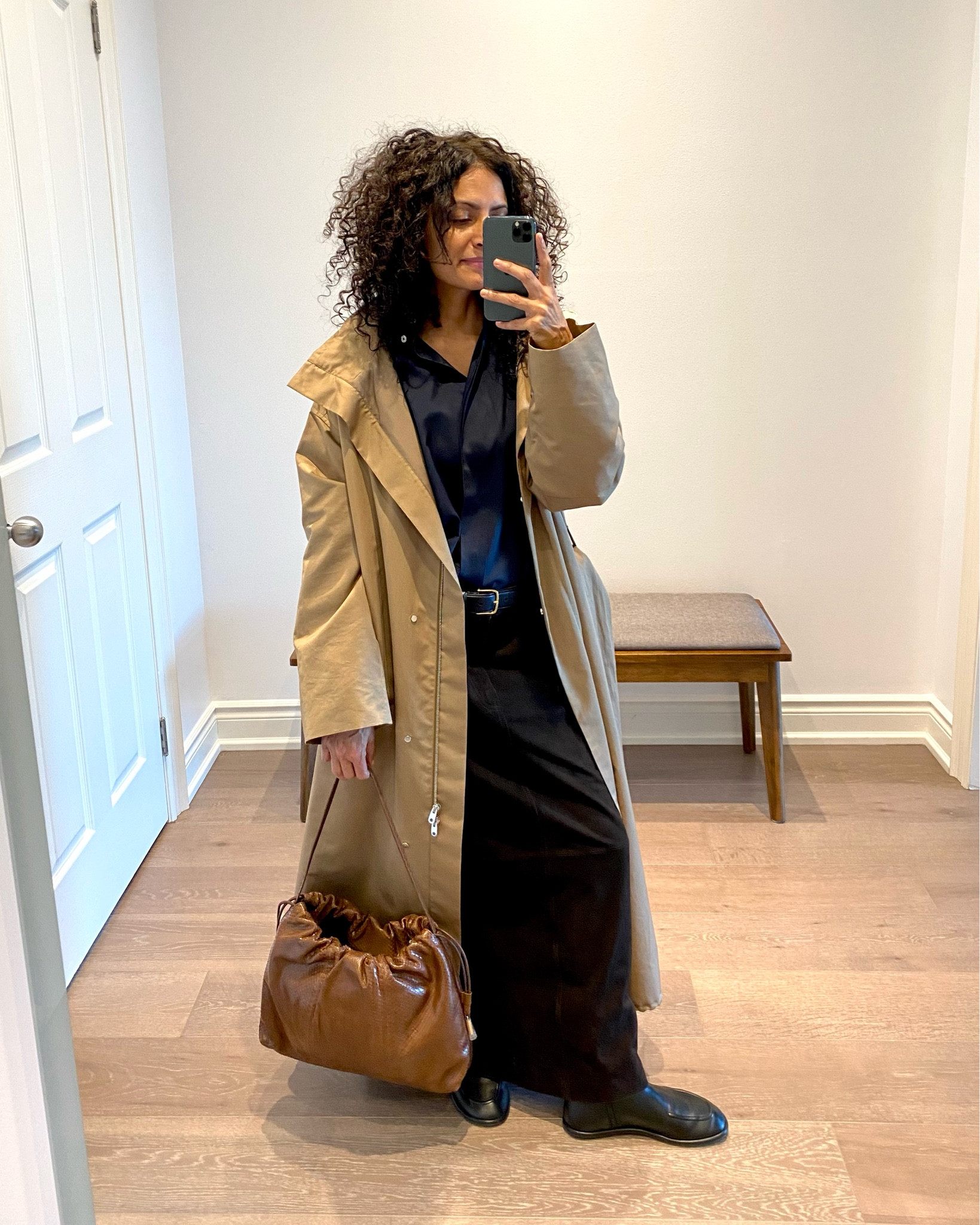 Wearing a size 36 in the shirt, size small in the skirt. 