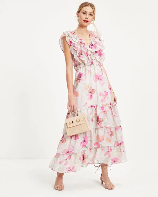 Delvina Floral Tiered Ruffle Maxi Dress | VICI Collection