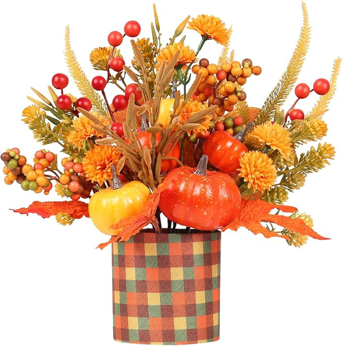Super Holiday Fall Decor, 12" Artificial Orange Pumpkin Berry Maple Tree Halloween Thanksgiving T... | Amazon (US)