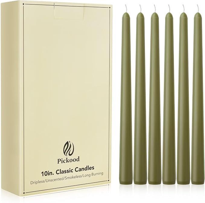 New Burning Formula Unscented Dripless 10-Inch Taper Candles Set of 12 - Olive Green, for Wedding... | Amazon (US)